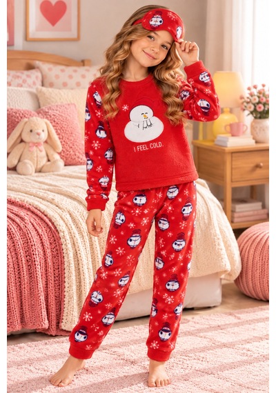 Free Beka Kız Çocuk Yılbaşı Desenli Yumuşak Kalın Kışlık Aplike Nakışlı Polar Pijama Takımı Ve Göz Bandı Sıcak Tutan Kırmızı Free Beka Kız Çocuk Yılbaşı Desenli Yumuşak Kalın Kışlık Aplike Nakışlı Polar Pijama Takımı Ve Göz Bandı Sıcak Tutan Kırmızı