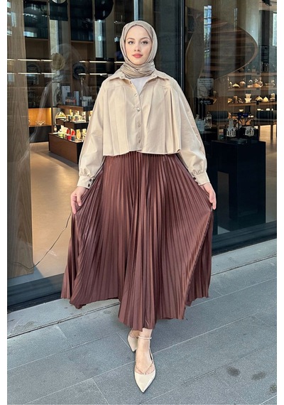 Unika Boutique Elisa Piliseli Etek - Zümrüt Acı Kahverengi