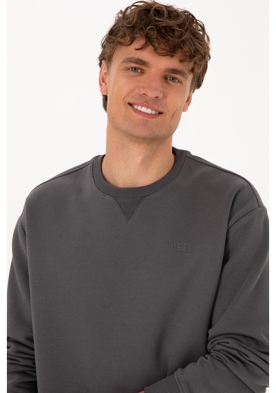 U.S. Polo Assn. Erkek Comfort Fit Bisiklet Yaka Şardonlu Gri Basic Sweatshirt 50313757-VR024