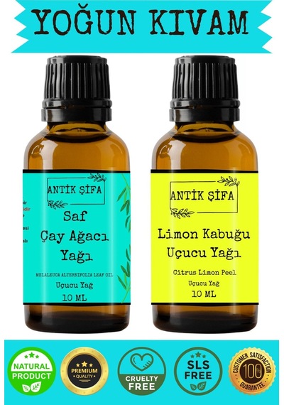 %100 Saf Çay Ağacı Uçucu Yağı Ve Limon Uçucu Yağı - 10ml + 10ml 20 ML