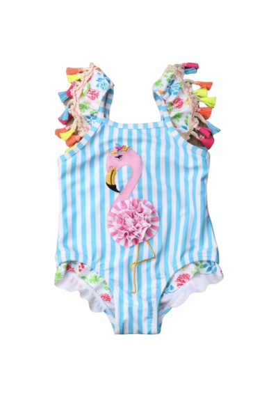 Flamingo Kiz Cocuk Mayo Firfirli Askili Mavi