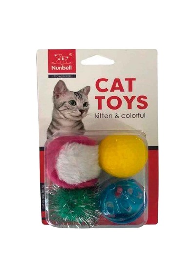 Nunbell Kedi Oyuncağı Renkli Tüylü Toplar 4'lü