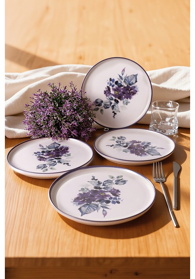 Keramika Purple Flower Nordic Pasta Tabağı 22 Cm 4 Adet 21329 Çok renkli
