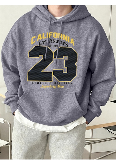 Tarzsokak California Athletic Division Number 23 Baskılı Hoody Erkek Sokak Stili Yumuşak Sweatshirtler Gri