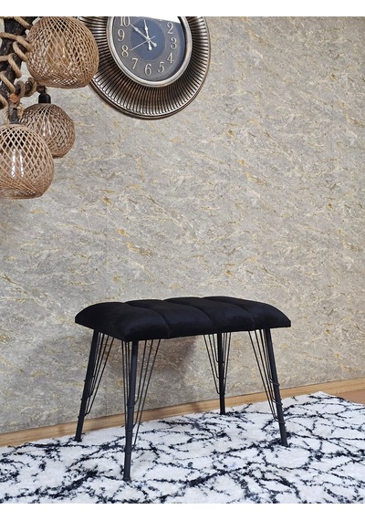 Zafir Metal Siyah Tel Ayaklı 60 Cm Puf Bench - Puf - Bench - Oturak - Mutfak Oturağı - Antre Oturağı Siyah