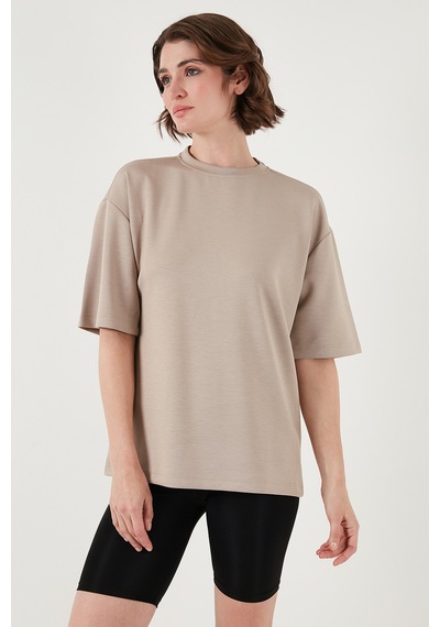Lela Streç Oversize Fit Bisiklet Yaka Bayan T Shirt 5865911 Taş