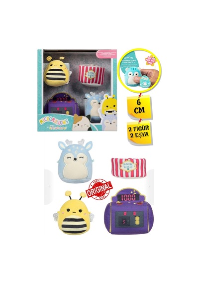 Micromallows Squishmallows Mini Yumuşak Peluş Oyuncak 2 Figür + 2 Aksesuar Figür Seti - 6 Cm - Mod-1 Çok Renkli