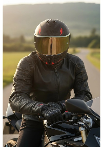 Gıvı 50.x Bones Kırmızı  1 Renkli 1 Şeffaf Vizörlü Motosiklet Kask Gold Vizör + Şeffaf