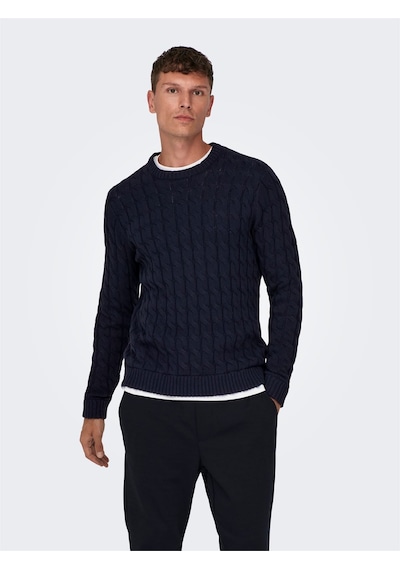 Only & Sons Onskıcker Lıfe Reg 3 Cable Crew Knıt Erkek Mavi Kazak - 22026504