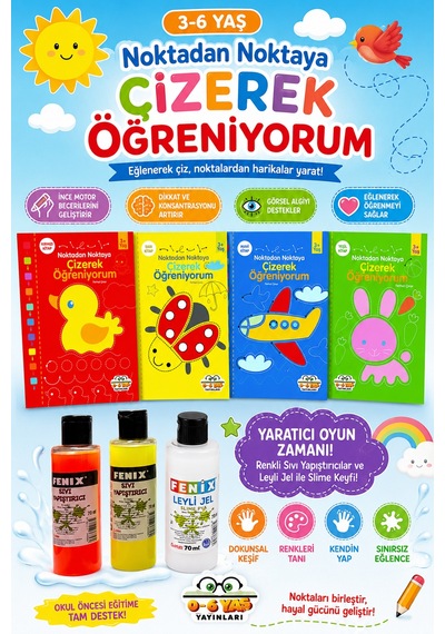 3-6 Yaşa Uygun Noktadan Noktaya Çizerek Öğreniyorum Seti - 4 Kitap
