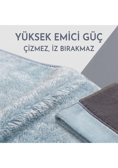 Velvet Soft Süper Emici Kadife Doku Mikrofiber Bez 2'li Set Açık Mavi / Gri 40x40 Gri-mavi