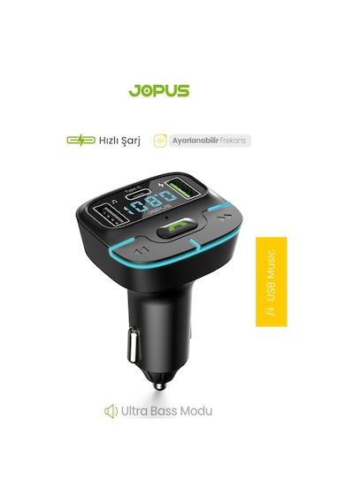 Araç Fm Mp3 Transmitter Bluetooth Araç Kiti Usb Type-c Hızlı Şarj Çıkışlı Çakmaklık Şarj Aleti