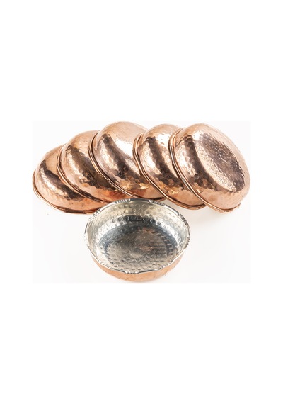 Dmt Copper Gaziantep Dövme Bakır Çerezlik Seti Kahvaltılık Kuruyemiş Reçel 6 'lı Set 10cm X 3cm Bakır