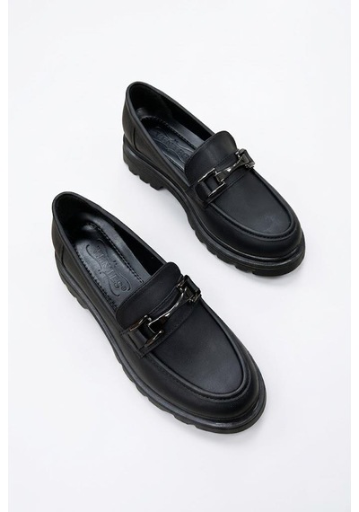 Fort Ventes 35840 Siyah Cilt Toka Detaylı Rahat Loafer Kadın Ayakkabı