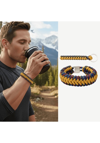 Tesbihane Paracord Bileklik Anahtarlık Kombini - Çok Renkli Kamuflaj Desen - Kamp Ve Doğa Sporları İçin