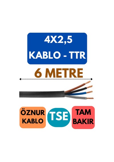 Öznur 4x2,5 Ttr Kablo Metre Seçenekli Siyah - 6 Metre