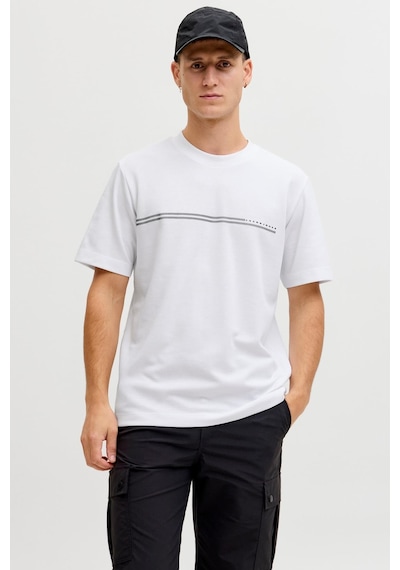 Jack & Jones Jcofusıon Erkek Basic Tişört Bisiklet Yaka, Göğüs Logolu Beyaz
