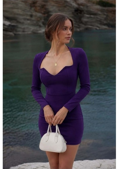 Store Esnek Yaka Elbise Kumaş Asimetrik Abiye Krep Yeşil - 935902141 Yeşil