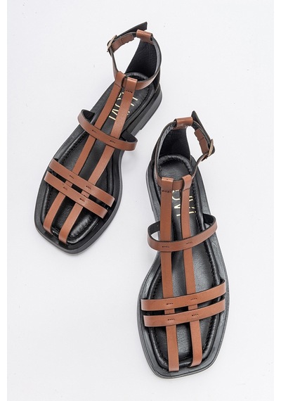 Luvishoes Odeil Taba Hakiki Deri Kadın Sandalet Taba