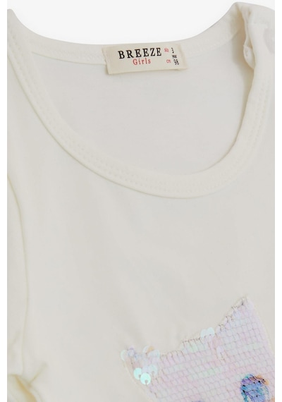 Breeze Kız Çocuk Taytlı Takım Pullu Kedicik Baskılı Nakışlı 1.5-5 Yaş, Ekru-ekru Ekru