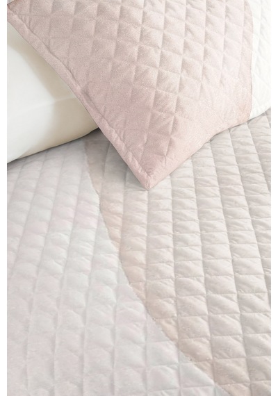 Geometrik Pudra Genç Odası Tek Kişilik Pike Takımı - Modern Bej 160x220 Cm Kapitone Yatak Örtüsü Naif Saman Buharı