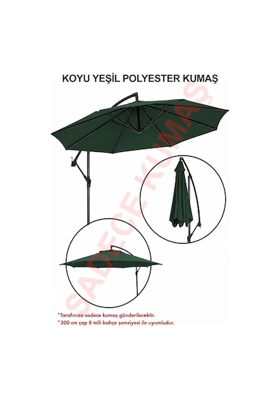 Koyu Yeşil Polyester Kumaş 300 Cm / 8 Telli Makaralı Şemsiye İle Uyumlu