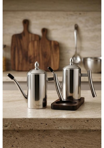 Atbyhome 2'li Çelik 3 Parça 500ml Standlı Çok Amaçlı Demlik Yağlık Yağdanlık Seti