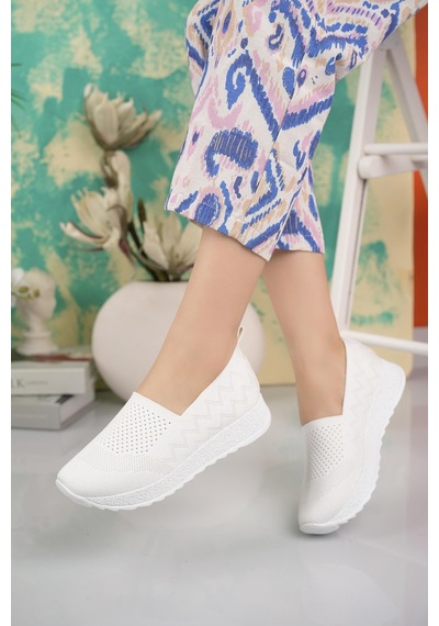 Nesilshoes Nesil Shoes Aky 055 Beyaz Triko Yazlık Kadın Ayakkabı