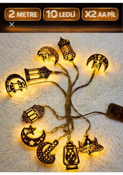 10 Ledli 2 Metre 5.5 Cm Figürlü Ramazan Süsü Led Altın
