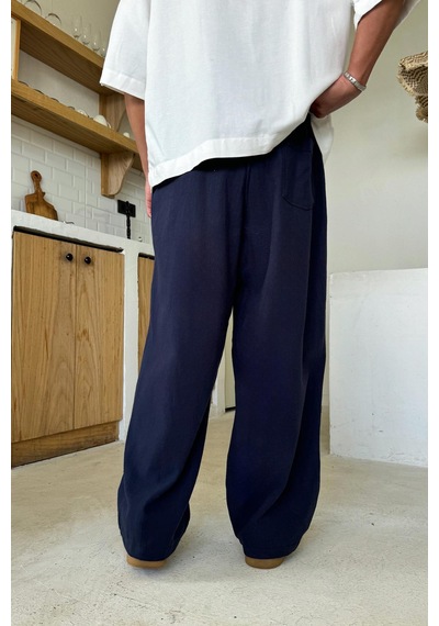 Flaw Bel Lastikli Keten Baggy Pantolon Lacivert Lacivert