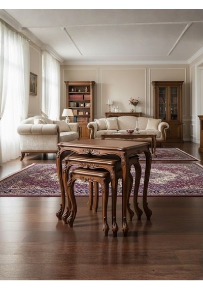 Majestic Fransız Still 3'lü Ahşap Zigon Sehpa Ceviz