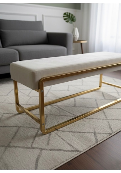 Todek Home Elara Gold Metal Ayaklı Puf / Bench Bej - Gold