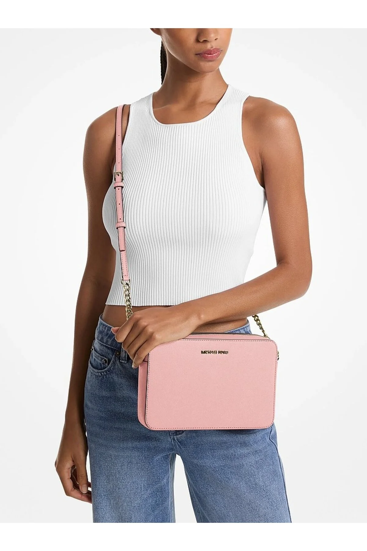 Michael Kors Kadın Jet Set Saffiano Deri Çapraz Omuz Çantası Mk-35t8gttc9l Pudra