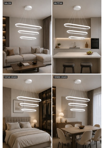 AvizeGO Elipso 3'lü Led Sarkıt Avize Beyaz Işık