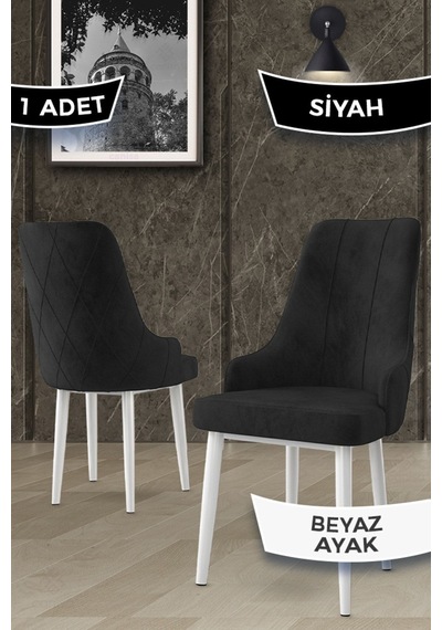 Canisa Trex Serisi 1.sınıf Babyface Kumaş 1 Adet Siyah Sandalye Beyaz Metal Ayak Sandalye Siyah Ayaklar Beyaz
