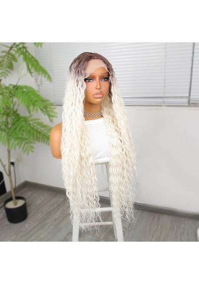 Afro Daa Kumral Beyaz Platin Ombre Fiber Sen Tül Peruk