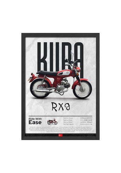 Kuba Rx 9 Siyah Ahşap Çerçeveli Poster, Dekoratif Motosiklet Duvar Tablosu