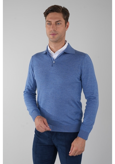 Bisse Indigo Düğmeli Polo Yaka Erkek Yün Triko Tr24k24201 D66 Indigo