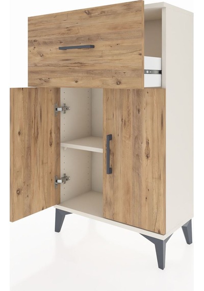 Arges Komodin Tek Raflı Tek Çekmeceli 2 Kapaklı 60x30x106 Aytaşı-çam Aytası