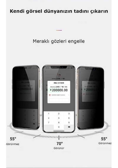 Vendas Apple Uyumlu iPhone 11 Pro Max Privacy Gizleyen Hayalet Temperli Cam Ekran Koruyucu