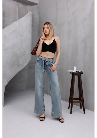 Zdnjeans Kemer Detaylı Palazzo Kot Pantolon Mavi