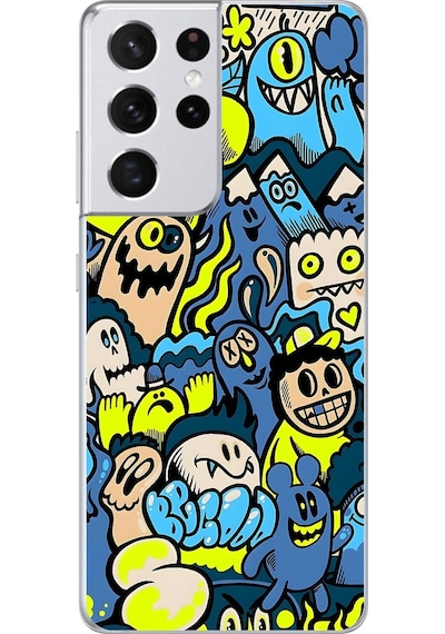 Samsung Galaxy S21 Ultra Uyumlu Şeffaf Kılıf Graffiti 11 Tasarımlı