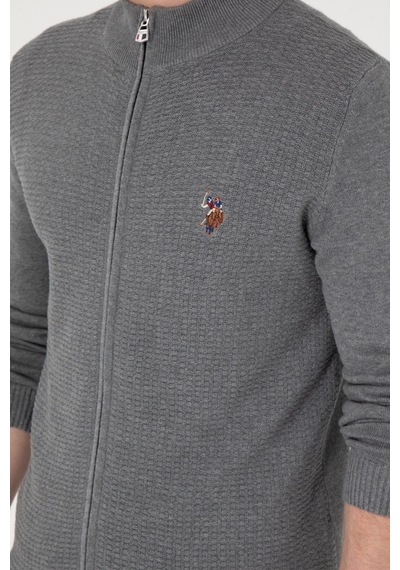 U.S. Polo Assn. Erkek Triko Hırka Pamuk 2227188 Gri Melanj