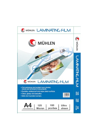 Mühlen A4 - 125 Micron Laminasyon Makinesi Filmi 125 Mc A4 1 Paket 100 Adet