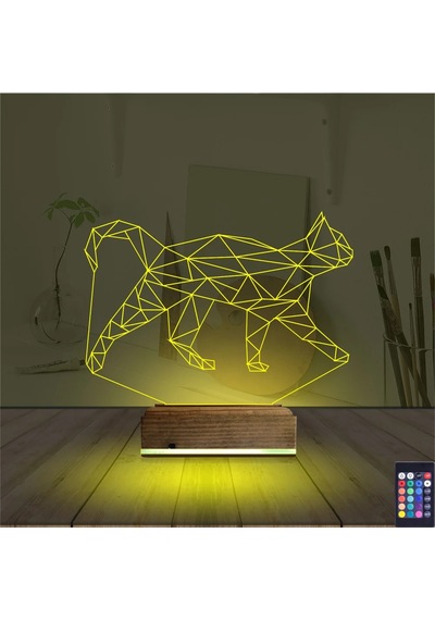 Luvivia Kedi Polygonal Tasarım 3d Lamba - Masa Gece Lambası Şeffaf
