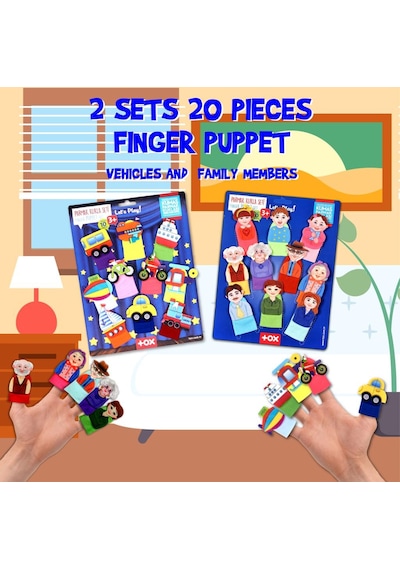 2 Set - 20 Parça Tox Taşıtlar Ve Aile Bireyleri Parmak Kukla T752
