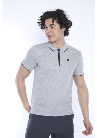 Escetic Erkek Spor G2 Melanj Polo Yaka Slim Fit T-Shirt-3345 Açık Gri Melanj