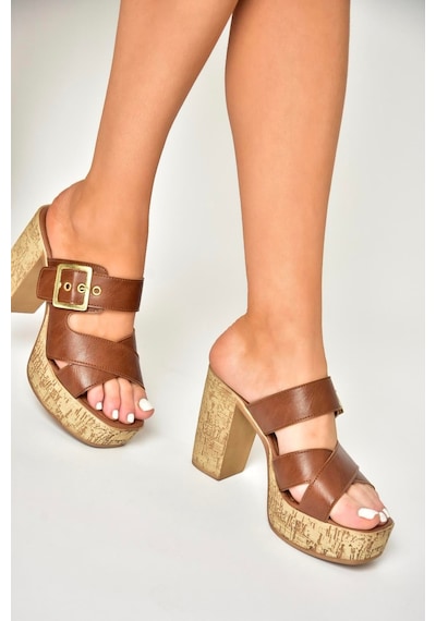 Fox Shoes U996251709 Taba Kalın Topuklu Kadın Ayakkabı Taba