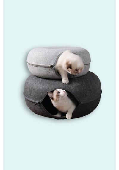Donut Kedi Tüneli/donut Kedi Yatağı - Açık Gri - 60cm Açık Gri-l