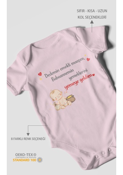 Morivokids Dedeye Ve Babaanneye Özel Kısa Kollu Bebek Body %100 Pamuk Bebe Pembe